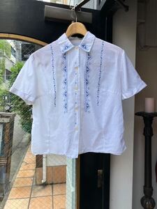 イギリスヨーロッパvintage 50s刺繍 ブラウスembroidery blouse shirt 半袖　シャツLV835