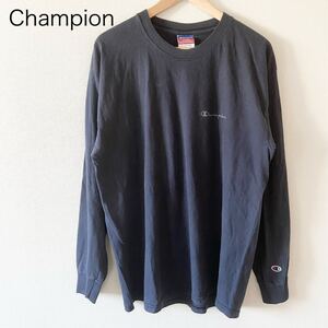 Champion コットン 長袖Tシャツ L ネイビー系 Uネック ロンT 長袖 Tシャツ ロングスリーブTシャツ 綿 紺 メンズ 古着 チャンピオン