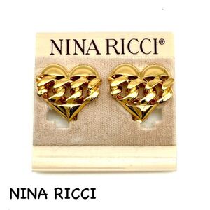 NINA RICCI｜ニナリッチ イヤリング【アクティ】ハート チェーン 大ぶり ゴールドカラー ヴィンテージ アクセサリー ac1130