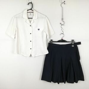 1円 ブラウス スカート 上下2点セット 大きいサイズ 夏物 女子 学生服 兵庫姫路東中学 白 制服 中古 ランク:C NA2948