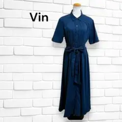 美品 Vin ヴァン スカラップヘムネイビーシャツワンピース