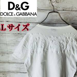 【背面ステッチ刺繍】D&G ドルチェアンドガッバーナ ドルガバ 半袖 tシャツ shirt ワンポイントロゴ　ホワイト　白