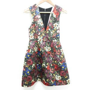 美品 alice+olivia アリスアンドオリビア floral mini dress フラワープリント ノースリーブ ワンピース ミニドレス 0 マルチカラー ◆