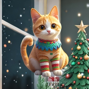 キーホルダー 猫 お座り 茶色 かわいい 平面 2D アクリル 8cm おしゃれ おもしろ クリスマス ねこ バックミラー 車 インテリア ネコ t2857