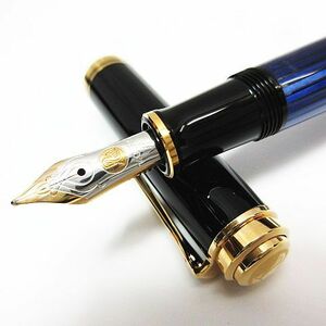 未使用保管品 Pelikan ペリカン 万年筆 SOUVERAN スーベレーン M400 ペン先 14C-585 F 細字 青縞 14K 14金 GERMANY 筆記用具