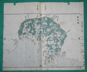 地図 （絵図）大分県 豊前國 古地図 木版 彩色 江戸時代 歴史資料 インテリア プレゼント（レターパックライト発送）