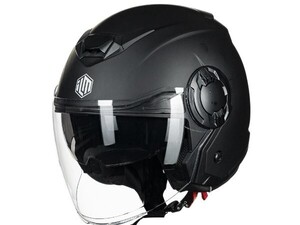 1円スタート ILM ヘルメット ジェットヘルメット 内装着脱 UVカットインナーシールド アジアンフィット バイク用 OP18 XL ブラック D03794