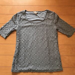 BANANA REPUBLIC レースカットソー ブルーグレー XS