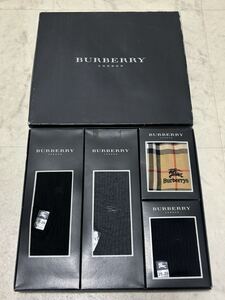 ● 未使用 保管品 BURBERRY LONDON バーバリー ロンドン ブランド 靴下 ハイソックス × 大判 ハンカチ 紳士 メンズ 25cm〜26cm 3足セット