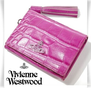 ○新品 Vivienne Westwood ヴィヴィアンウエストウッド 牛革レザー 定価4.4万　二つ折り クロコエンボス財布