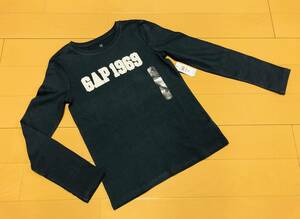 ●○ 新品 GAP KIDS ギャップキッズ ロゴ ロングTシャツ ロンT 長袖Tシャツ L(10) 140 ネイビーグレー ○●