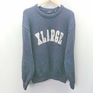 ◇ XLARGE エクストララージ 厚手 アメリカン カジュアル 長袖 ニット セーター サイズM ネイビー ホワイト メンズ E