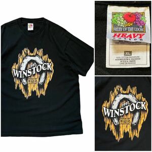 90’s FRUIT OF THE LOOM ヴィンテージ Tシャツ ブラック XLサイズ winstock カントリー フェス ミュージック 1997年製 シングルステッチ