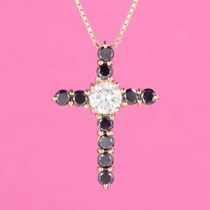 合計0.85ct ブラックダイヤモンドを使ったK18ピンクゴールド製クロスペンダントネックレス D:0.85ct K18PG