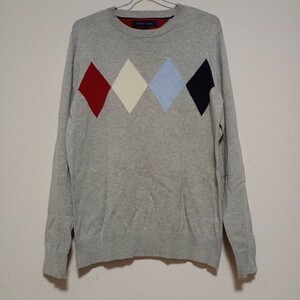 TOMMY HILFIGER　　　PimaCotton Cashmereダイヤチェックデザインクルーネックセーター　　Ｓ　　杢グレー 長袖