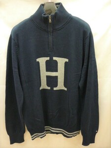 25. TOMMY HILFIGER ハーフジップアップ Ｌ トップス 長袖 紺 ネイビー メンズ ニット トミーヒルフィガー 綿