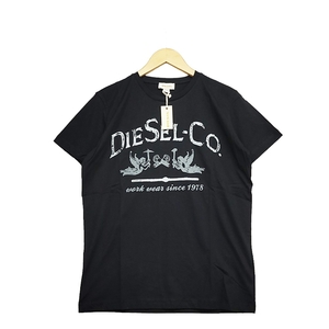 WC602C3 未使用 DIESEL ディーゼル 起毛プリント ロゴ 半袖 Ｔシャツ Mサイズ ブラック T-ELFAX-RS MAGLIETTA SINGLE JERSEY メンズ /26