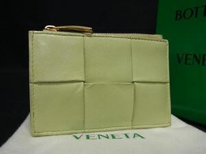 1円 BOTTEGA VENETA ボッテガヴェネタ マキシイントレチャート レザー コインケース コインパース 小銭入れ ライトグリーン系 FE6857