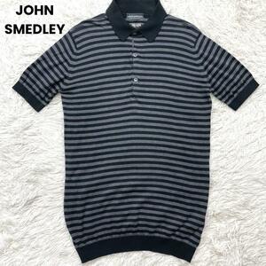 JOHN SMEDLEY ジョンスメドレー TODD SNYDER 別注 シーアイランドコットン ボーダー 半袖 ポロシャツ [S] グレー×ブラック メンズ