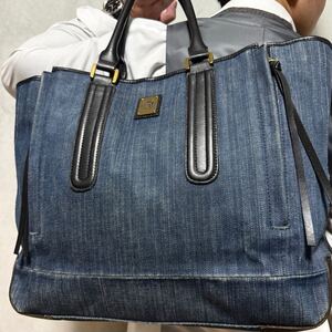 美品/大容量◎ ディーゼル DIESEL デニム メンズ トートバッグ ビジネスバッグ A4 肩掛け レザー ファスナー ジップ ビジネス インディゴ