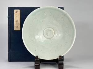 UJ09-7　中国美術　宋時代　影青　菓子器　鉢　墨書有　款　古玩　骨董　古物保証　唐物　時代物　共箱　