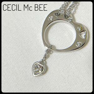 Cecil Mcbee　ハートモチーフ　ネックレス　アクセサリー　ラインストーン　セシルマクビー　シルバーネックレス　上品　ダブルチェーン