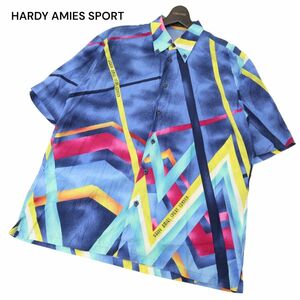 HARDY AMIES SPORT ハーディエイミス 春夏 半袖 総柄★ ボタンダウン ビッグシルエット レーヨンシャツ Sz.L　メンズ 日本製　C4T04465_5#A