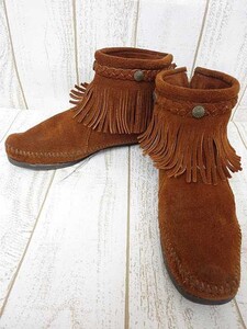 ★/ ミネトンカ Minnetonka スエードブーツ フリンジ ネイティブ ショート丈 茶 サイズ6 23.0ｃｍ ■ 管理番号L5752AWS16