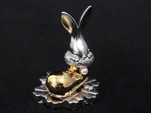 ■極美品■ MIKIMOTO ミキモト 本真珠 アコヤ真珠 パール 約3mm ラビット オブジェ 置物 インテリア シルバー系×ゴールド系 DF5543