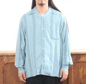 WACKO MARIA/ワコマリア/23FW/STRIPED OPEN COLLAR SHIRT/ストライプド オープンカラーシャツ/レーヨン/ブルー/ゆったりシルエット