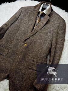 i25一生モノ!!!【最高級絹シルクツイード!!】定価14万●BURBERRY LONDON●ジャケットコート バーバリーコート メンズ　L クリーニング