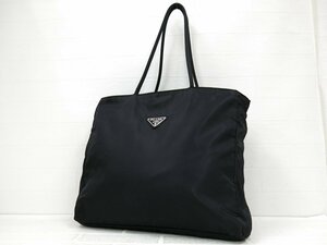 ◆超美品◆PRADA プラダ◆ナイロン◆トート ショルダー バッグ◆ブラック シルバー金具◆イタリア製◆肩掛け◆三角ロゴプレート◆A8372