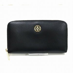 TORY BURCH トリーバーチ 長財布 レザー ラウンドファスナー 財布 ブラック 黒 ゴールド【中古】JA-18320