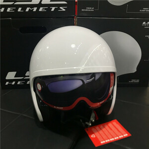 新品 LS2 OF599 ツーリング ジェット ヘルメット サンクラス内蔵 ホワイト L～4XL