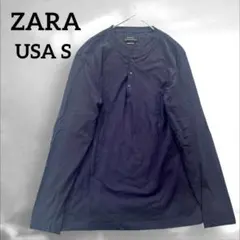 ZARA【S】ネイビー　ヘンリーネック　カットソー　ロンT メンズFIT