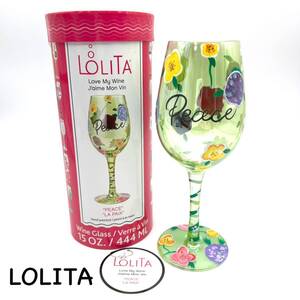 LOLITA｜ロリータ ワイングラス 未使用品【アクティ】フラワー 花 ハンドペイントグリーン系 ラメ ゴージャス 新品 ブランド a863et oth