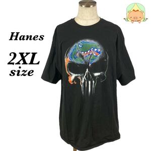 K0352S　　Hanesヘインズ【2X】Tシャツ/古着 　アニマル系　ビッグロゴ ブラック