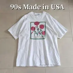 90s USA製 フラワー　カーネーション　Tシャツ シングルステッチ XL