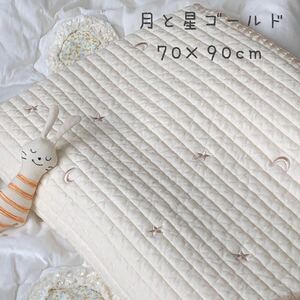 月と星ゴールド刺繍ベビー韓国イブル　お昼寝ラグマット　70×90cm 