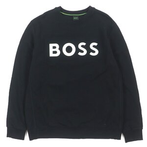 極美品▼HUGO BOSS ヒューゴボス コットン100% ロゴプリント クルーネック プルオーバー スウェット ブラック M 正規品 メンズ