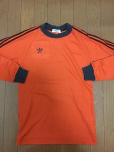 vintage adidas デサント製 80s ビンテージ オレンジ Tシャツ アディダス トレフォイル オレンジ 黒ライン 古着