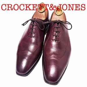 358.CROCKETT&JONES クロケットアンドジョーンズ ハンドグレード ホールカット レザーシューズ ドレスシューズ バーガンディー 6.5D