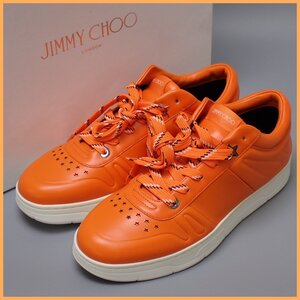 ★未使用 JIMMY CHOO/ジミーチュウ 201 HAWAII/M TCO スニーカー 41/メンズ25.0cm相当/オレンジ/レザー/外箱・替え紐付き&1320400210