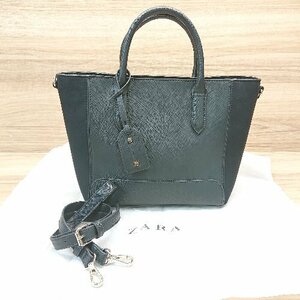 ◇ ZARA ザラ 2WAY スエード調切り替え ジップ開閉 トートバッグ ブラック レディース E