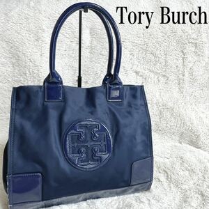 Tory Burch トリーバーチ ハンドバッグ ロゴ エナメル ナイロン 紺 トートバッグ