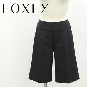 美品◆FOXEY NEW YORK フォクシーニューヨーク ストレッチ タック ハーフ パンツ 黒 ブラック 38