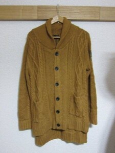 Rat Roen ニット カーディガン ロング丈長袖 編み込み MUSTARD 12-44 13310144 ラットロエン