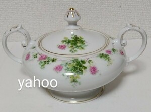 ◎戦前 RC オールドノリタケ 薔薇 バラ ローズ 金彩 蓋付き シュガー ポット NORITAKE 裏印:グリーン 日本陶器会社 ヤジロベー やじろべえ