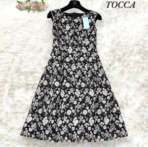 新品　TOCCA トッカ FROST ASTER フロストアスター　花 刺繍 ドレス ノースリーブ　ワンピース　黒　ブラック　0