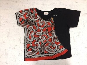 sample サンプル リメイクブランド 変形 重ね着 レイヤード風 半袖 Tシャツカットソー レディース カットオフ 黒 赤